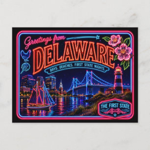 Delaware Neon State Retro Vintage Postkarte