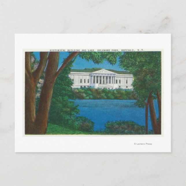 Delaware Park Historischer Bldg und Seeblick Postkarte (Vorderseite)
