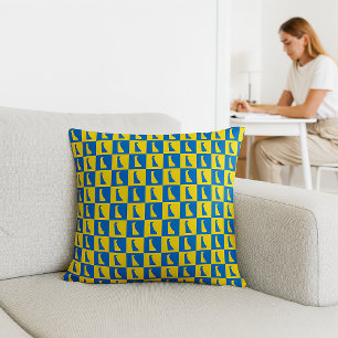 Delaware Pop Art Gittermuster Blau Gelb Gold Kissen