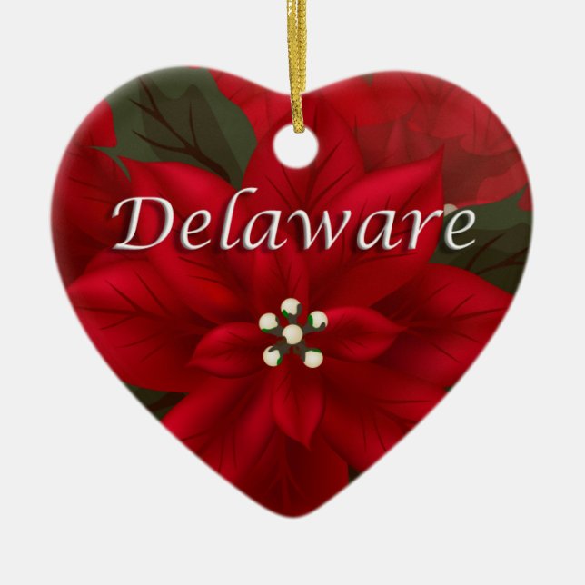 Delaware Red Poinsettia Heart Keepake Ornament (Vorne)