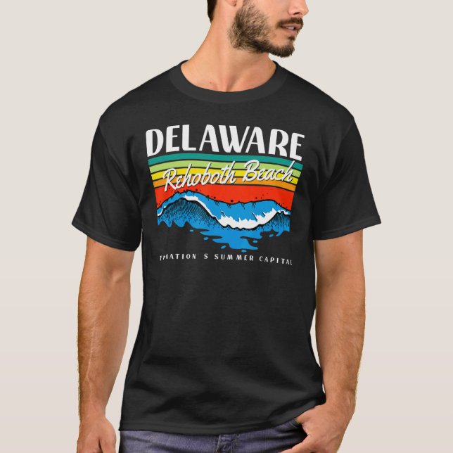 Delaware RehoBeide Beach Retro Surf Wave Graphic T-Shirt (Vorderseite)