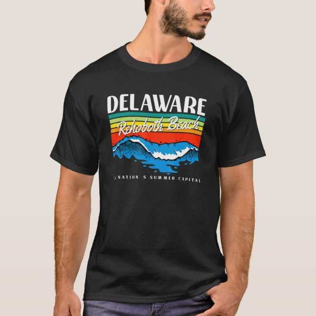 Delaware RehoBeide Beach Retro Surf Wave Graphic T-Shirt (Vorderseite)