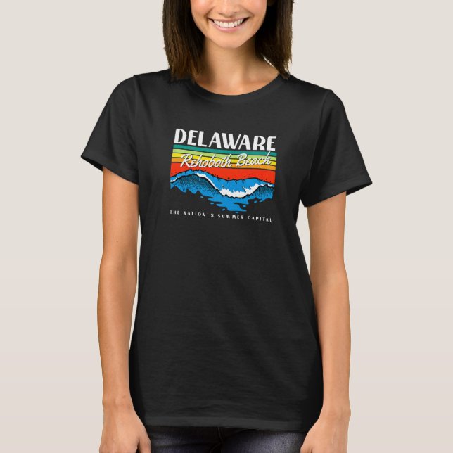 Delaware RehoBeide Beach Retro Surf Wave Graphic T-Shirt (Vorderseite)