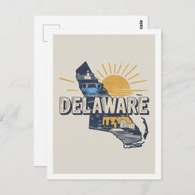 Delaware Retro Travel Design Iconic US Staaten Postkarte (Vorne/Hinten)