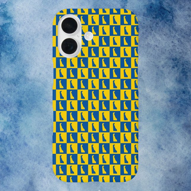 Delaware-Silhouette-Muster blau gold Case-Mate iPhone Hülle (A phone case with a blue and gold pattern of Delaware.)