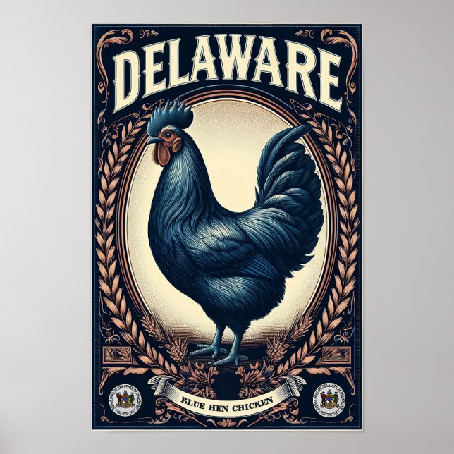 Delaware Staat Bird - Blue Hen Chicken Vintag Poster (Vorne)
