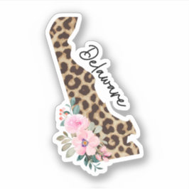 Delaware Staat Leopard Print mit Blume Aufkleber