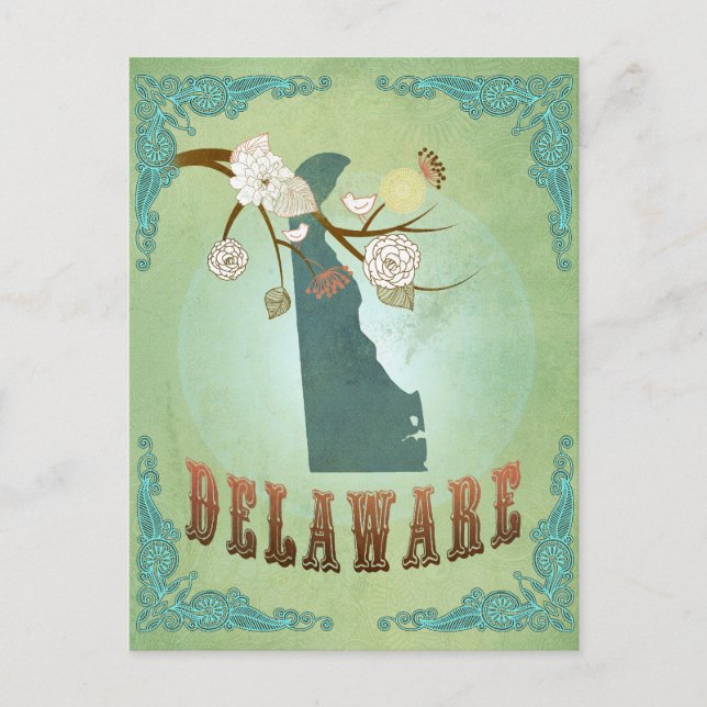 Delaware-Staatskarte – Grün Postkarte (Vorderseite)