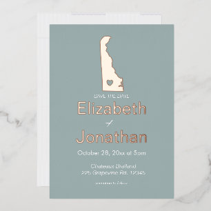 Delaware-Staatskarte Save the Date Roségold Folieneinladung