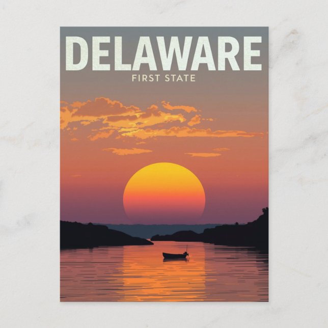 Delaware Sunset Minimalist Boat Travel Art Postkarte (Vorderseite)