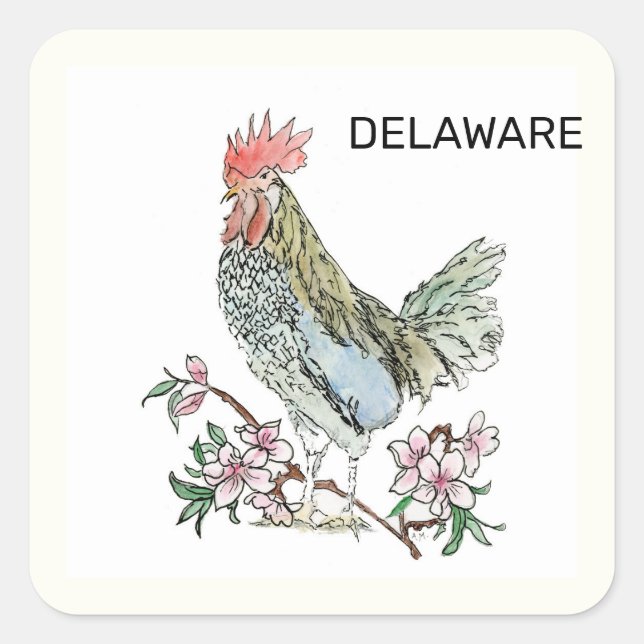 Delaware und Blume des Staat Quadratischer Aufkleber (Vorderseite)