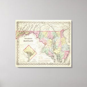 Delaware und Maryland mit Bezirk Columbia Leinwanddruck