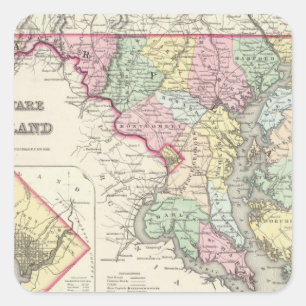 Delaware und Maryland mit Bezirk Columbia Quadratischer Aufkleber