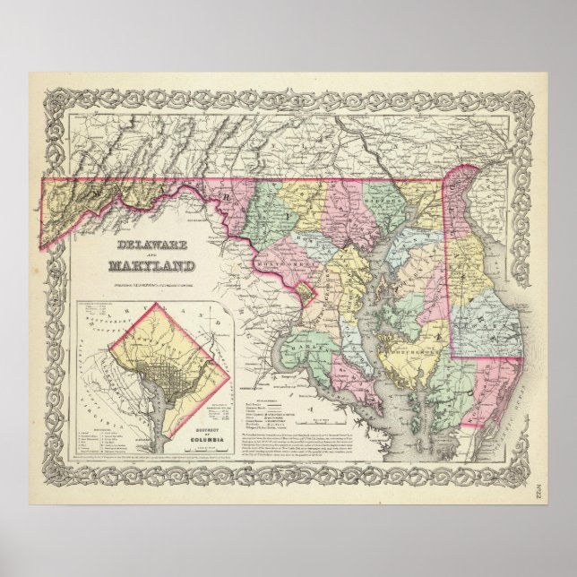 Delaware und Maryland mit District of Columbia Poster (Vorne)