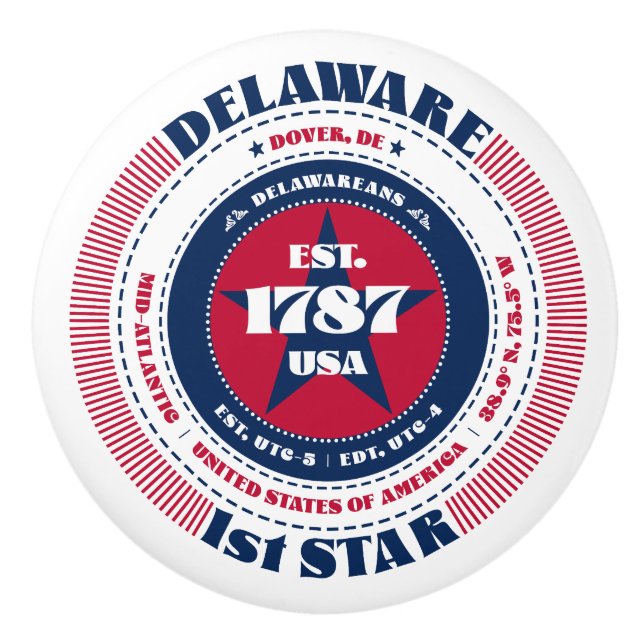 Delaware US Staat Red White Blue Typografy Keramikknauf (Vorderseite)