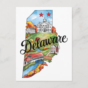 Delaware USA State Vintage Wasserfarben Postkarte
