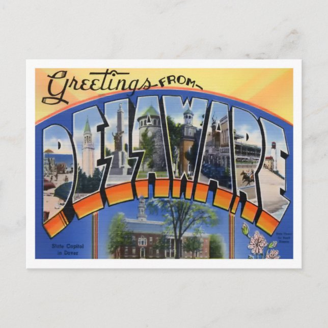 Delaware Vintag Big Letters Postcard Postkarte (Vorderseite)