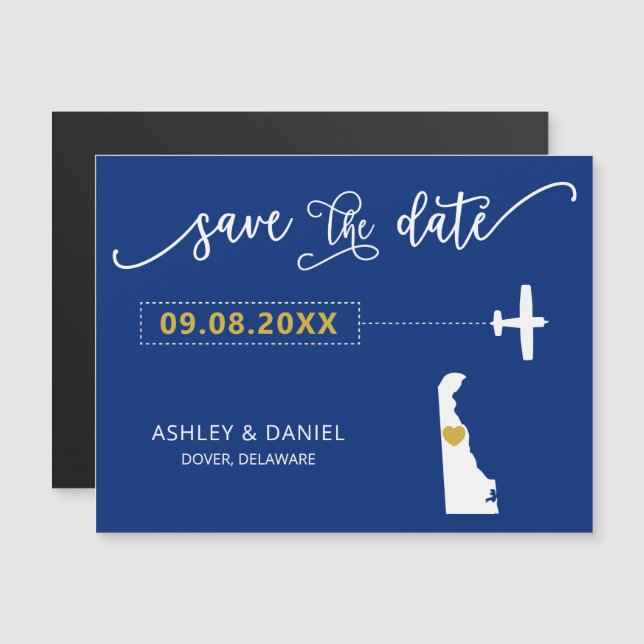 Delaware Wedding Save the Date Card, Map Magneteinladung (Vorne/Hinten)