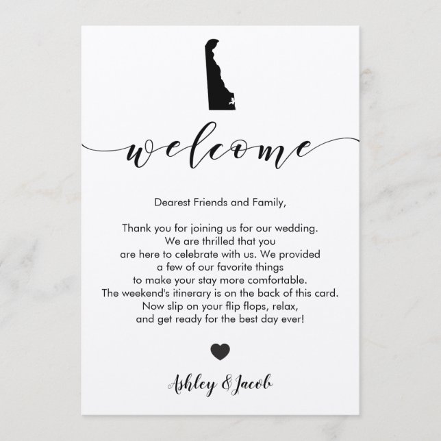 Delaware Wedding Welcome Letter & Itinerary Card Programm (Vorderseite)