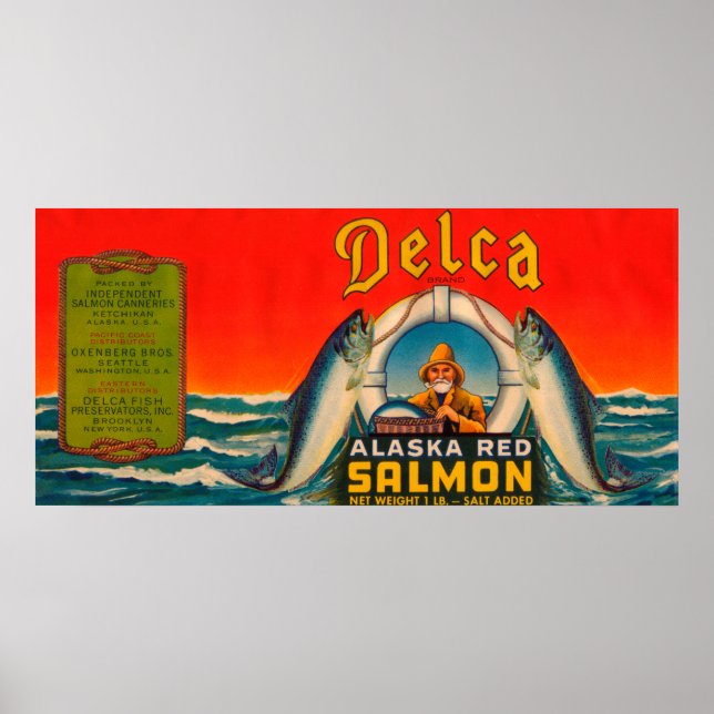 Delca Brand Lachs Label - Rot Poster (Vorne)