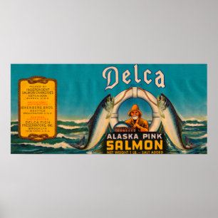 Delca-Marke Lachs-Etikett - blau Poster