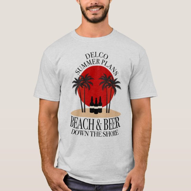 Delco Summer plant Strand und Bier am Ufer T-Shirt (Vorderseite)