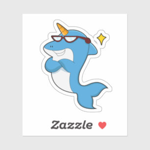 Delfin als Einhorn mit Brille.PNG Aufkleber