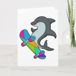 Delfin als Skater mit Skateboard Karte