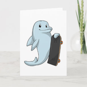 Delfin als Skater mit Skateboard Karte