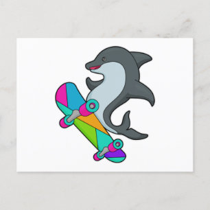 Delfin als Skater mit Skateboard Postkarte