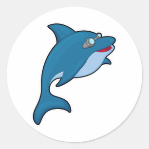 Delfin beim Schwimmen mit Schwimmbrille Runder Aufkleber