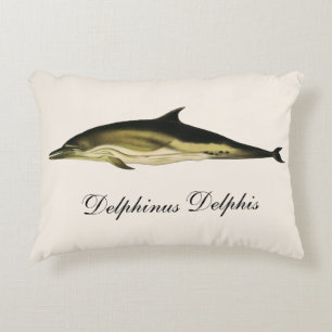 Delfin Delphinus Delphis, Vintage Meereslebewesen Dekokissen