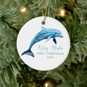 Delfin-Illustration Baby erstes Weihnachten Keramik Ornament