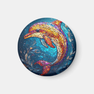 Delfin im aufwendigen Stil der Glasmalerei Magnet