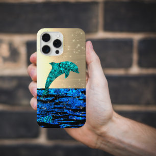 Delfin im Meer, funkelnd, monogrammiert  iPhone 15 Pro Max Hülle