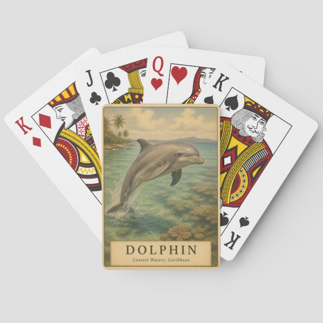Delfin Karibische Gewässer VINTAGE Spielkarten (Rückseite)