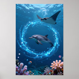 Delfin-Meer-Plakat – Magische Ozean-Ästhetik-Wand Poster