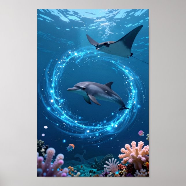 Delfin-Meer-Plakat – Magische Ozean-Ästhetik-Wand  Poster (Vorne)