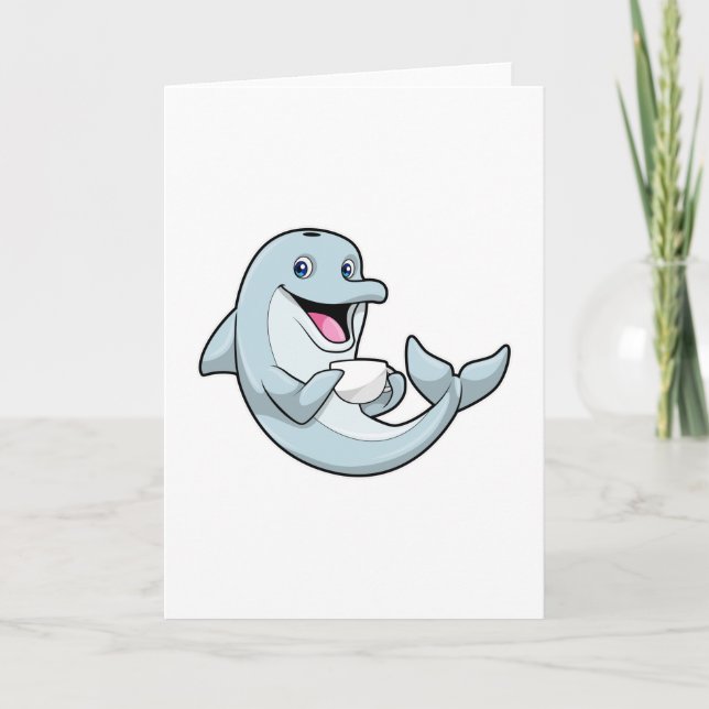 Delfin mit Kaffeetasse Karte (Vorderseite)