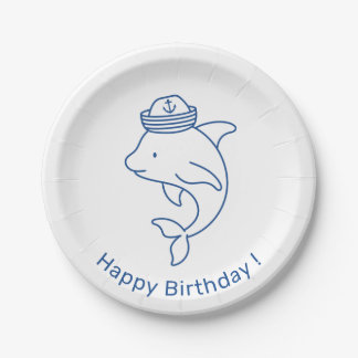 Delfin mit Matrosenhut, Alles Gute zum Geburtstag Pappteller