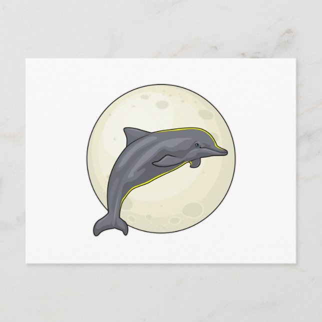 Delfin mit Mond Postkarte (Vorderseite)