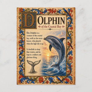Delfin, mittelalterliche Bestiarien-Kunst Postkarte