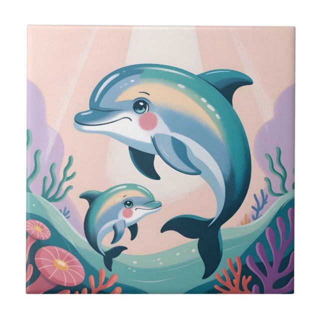 Delfin-Mutter und Baby Fliese (Vorderseite)