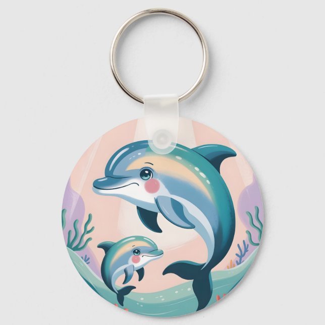 Delfin-Mutter und Baby Schlüsselanhänger (Vorderseite)