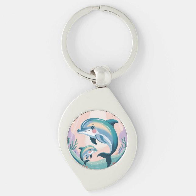 Delfin-Mutter und Baby Schlüsselanhänger (Vorderseite)