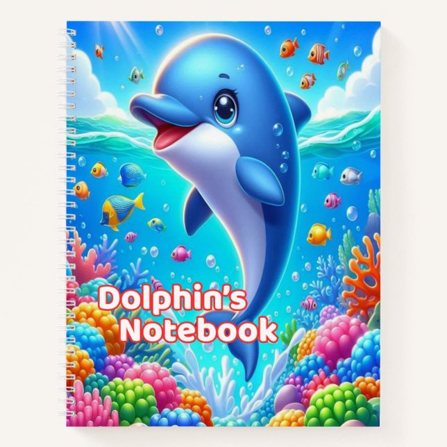 Delfin Notizbuch für Kinder | Breitlinig Spiralbin (Vorderseite)