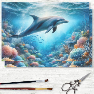 Delfin Ozean Riff Wasserfarbe Decoupage Seidenpapier