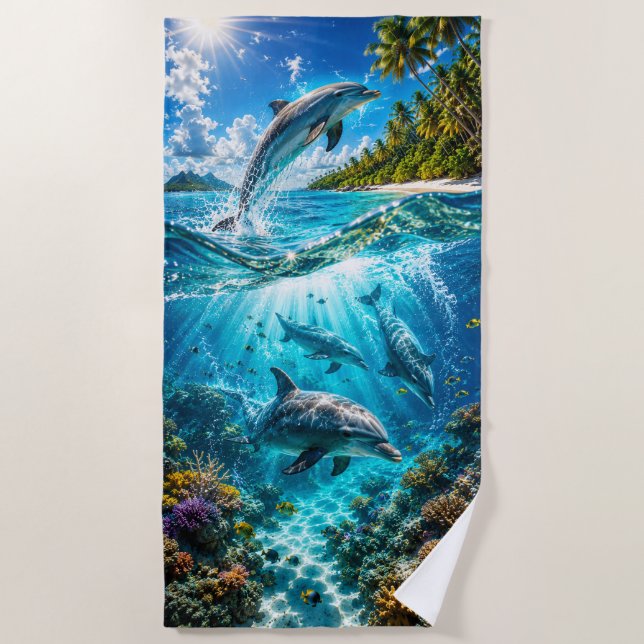 Delfin-Paradies Strandtuch (Vorderseite)