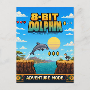 Delfin, Retro-8-Bit-Pixelkunst Postkarte