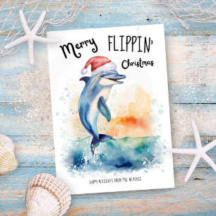Delfin Santa Frohe Weihnachtsflossen Strand Feiertagskarte